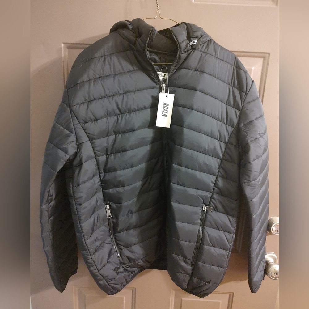 RUXEN $180 MSRP European Brand Puffer Jacket, XL, Black Full Zip NWT